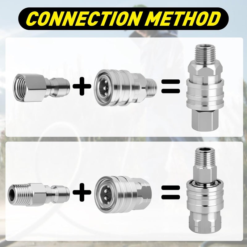 Qoroos 2 Sets NPT 1/4 Inch Quick Connect Pressure Washer Fittings Stainless Steel Quick Connect Kit Male and Female Pressure Washer Adapter Set (Internal Thread, External Thread) - Image 5